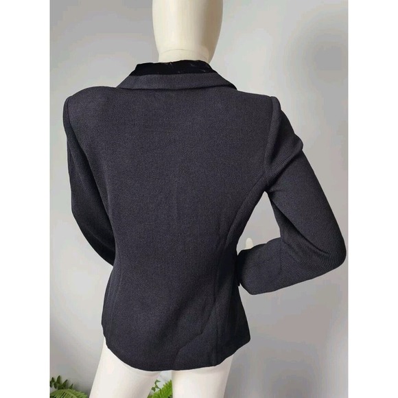 ELEGANT ST JOHN BLACK KNIT EVENING JACKET, SIZE 4, Velour / Velvet Trim Santana - Picture 4 of 16